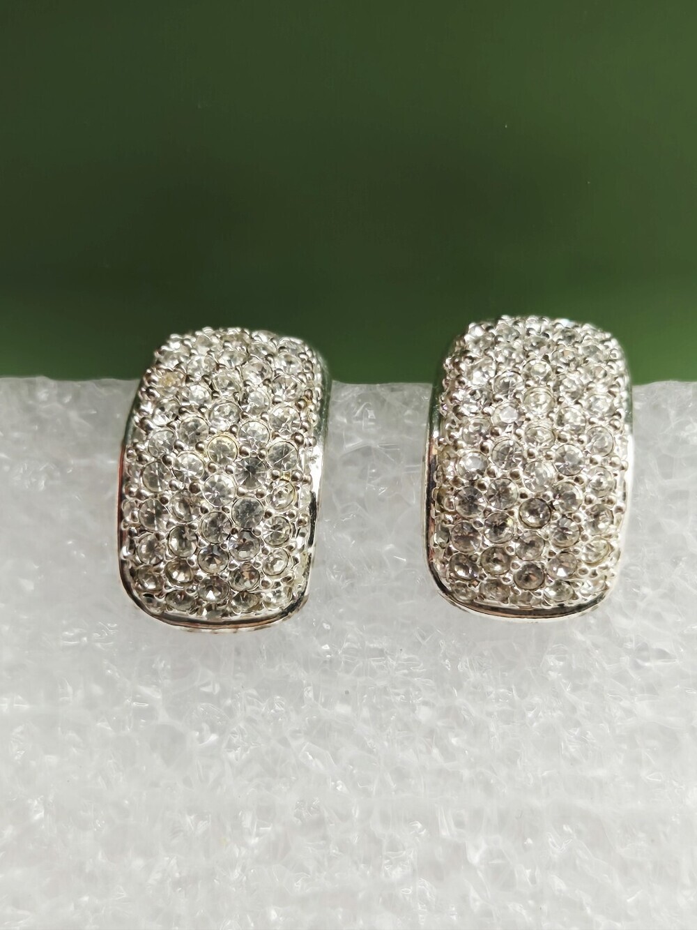 Roman Vintage Silver Crystal Pavé Post Earrings - Sparkling Silver Tone